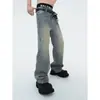 Jeans Retrô Americano para Homens de Primavera e Outono, Novo Estilo Masculino Nostálgico Azul Lavado Vintage Jeans de Perna Reta Tendência