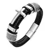 Moda Europeia e Americana Aço Inoxidável Retro Cruz Tecido à Mão Fecho Magnético Pulseira Masculina Luxo Leve Simples Acessórios de Couro