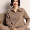 Cashmere Outono e Inverno 2026 Novo Suéter Feminino Curto Espessado com Meio Zíper Estilo Preguiçoso Tricô Solto