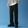 Calça Masculina Primavera e Outono Forrada com Fleece Moda Coreana Cor Sólida Solta Cropped Casual Estilo Hong Kong Perna Reta Cordão Calça Reta