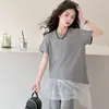 Camiseta Curta Super Estilosa para Meninas Verão 2026 Novo Top Meia-Manga Estilo Coreano Conjunto Tendência para Meninas Mais Velhas