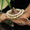 Pulsera Natural de Jade Hetian de Múltiples Círculos para Mujer, Pulseras Apilables, Colgante de Calabaza de Alta Gama, Cuentas Redondas de Agua Clara, Transmisión en Vivo de Jade