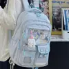 Mochila moderna e estilosa para meninas do ensino fundamental II e médio com camada transparente, grande capacidade, adequada para meninas do ensino fundamental.