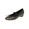 Zapatos Mary Jane de cuero estilo francés con lazo suave, tacón oculto, colección otoño 2026, tacón medio, punta redonda, zapatos planos de cuero genuino para mujer