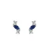 Brincos Elegantes de Prata Esterlina 925 com Design Curvo Azul Safira para Mulheres, Brincos de Design de Nicho Geométrico de Luxo Leve