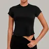 Arena Otoñal Ropa Deportiva Manga Corta Ropa de Yoga Dobladillo Suelto Cuello Redondo Camiseta Corta Ropa para Correr Fitness Yoga Cubre-todo 4925