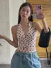 Roupas Femininas Transfronteiriças Verão 2026 Sexy Hot Girl Estampa de Bolinhas Pretas Versátil Costas Nuas Decote V Alça Curta Body Justo