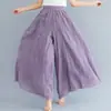 Pantalones Falda de Algodón y Lino Talla Grande Estilo Mori Girl 2026 con Cintura Elástica, Pantalones Falda Acampanados Color Sólido Estilo Étnico