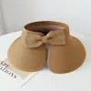 Chapéu visor de aba larga com laço clássico de moda trançado de palha, ótima proteção solar, conveniente para viagens e fácil de carregar