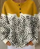 Sudadera tipo polo de punto gofrado para mujer Amazon 2026, tres botones, cuello alto, nuevo vintage, estampado digital 3D