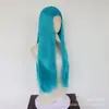 Peluca larga recta nueva para cosplay en azul lago, peluca de fibra sintética de alta temperatura con encaje frontal 13x4
