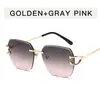 Gafas de sol irregulares sin montura estilo retro americano para mujer, gafas de metal de patilla fina de moda, gafas de sol estilo dama real de lujo ligero