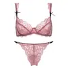 Conjunto de Lencería Sexy de Encaje de Comercio Exterior para Mujer Verano Delgado Pecho Grande Pecho Pequeño Reductor de Pecho Moño Hueco Color de Contraste Transpirable Conjunto de Sujetador