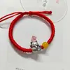 Pulsera de Gato de la Suerte Tejida a Mano de Alta Calidad, Plata Pura con Cuentas de Cera de Abeja Natural, Regalo Versátil de Estilo Casual para Uso Diario