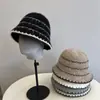 Sombrero de Pescador de Punto Rayado de Nueva Ola Estilo Japonés para Mujer Otoño e Invierno Lana Jacquard Cálido Protector de Orejas Sombrero Cloche Casual