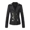 Chaqueta de Cuero Bordada Nueva 2025 con Cremallera Diagonal, Abrigo de Manga Larga para Primavera y Otoño, Chaqueta de Motociclista para Mujer Talla Europea, Moda Femenina Transfronteriza