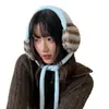 Orejeras de Peluche Rayadas Estilo Coreano para Ciclismo al Aire Libre en Invierno, Protección Cálida para los Oídos, Calentadores de Oídos Versátiles Casuales de Atar para Mujeres