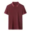 2026 Nueva Camisa Polo de Punto Imitación para Hombre de Manga Corta de Verano, Color Sólido Jacquard Rayas Finas, Cuello de Solapa, Ropa Casual para Edad Media