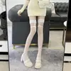 Medias Grises con Tirantes hasta la Rodilla para Mujer, Estilo Trendy Puro Deseo, Medias Negras Sexy con Borde Rojo, Medias Blancas Largas hasta el Muslo de Celebridad de Internet Eróticas