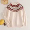 Suéter de alta qualidade para crianças, 100% lã pura, série Fair Isle para meninas, suéter básico de malha grossa para meninos e meninas