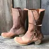 Transfronteiriço Novo Transfronteiriço Comércio Exterior Tamanho Grande Zíper Lateral Salto Grosso Meio da Panturrilha Botas de Cavaleiro Femininas Retro Bico Redondo Tamanho Médio e Grande Sapatos Femininos