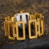 Reloj de Moda para Mujer CANSNOW Lujoso Reloj Dorado y Plateado Exquisito Brazalete de Personalidad Reloj de Esfera Rectangular para Mujer