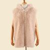 Colete com Capuz de Pelo de Coelho Sintético para Mulheres, Roupa Externa Quente para Outono e Inverno, Colete de Pelúcia Falso Liso, Jaqueta Versátil