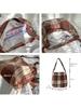 Otoño e Invierno bolsa de gran capacidad a cuadros de lana bolsa de mensajero bandolera versátil de nicho Maillard bolsa de estudiante para mujer