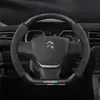 Cubierta de volante Citroen C4 Sega modelos 08-18 fibra de carbono antideslizante cuero genuino gamuza ultrafina cubierta de manija de coche