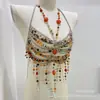 Top de tubo de cadena de cuentas hueco versátil con cuello halter hecho a mano con cuentas transfronterizo europeo y americano, top de tubo de cuentas de colores sexy de nicho