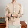 Cardigan de malha gola alta masculina estilo 'old money' outono e inverno cor sólida casual de negócios casaco masculino de manga comprida