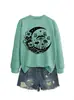Amazon eBay site independente moda versátil elegante feminino lua cogumelo flor borboleta gola redonda manga longa moletom