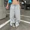 Pantalones deportivos decorativos de estilo coreano Y2K para mujer, con múltiples botones, pierna ancha para bailar, pantalones largos de moda, pantalones deportivos casuales grises holgados
