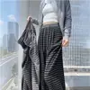 Pantalones de pierna ancha a rayas de color block estilo coreano para mujer, nuevos pantalones casuales versátiles de cintura alta con cordón y corte recto adelgazante