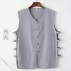 Chaleco Sudadera Casual de Lino Delgado Transpirable para Hombre Estilo Chino Hebilla Retro Mangas Caídas Titular Antiguo