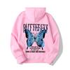 Sudadera casual con capucha de moda con letras nuevas de exportación europea y americana 2024 con mariposas multicolores