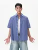 Comércio Exterior Retrô Americano Preguiçoso Alta Qualidade Xadrez Azul Manga Curta Camisa Masculina e Feminina Solta Casual Meia Manga Tendência