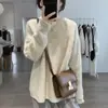Casaco Suéter Feminino Gola Redonda para Outono e Inverno, Novo Caimento Solto, Emagrecimento, Engrossado, Tricô que Rejuvenesce