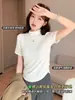 Camiseta de manga corta con cuello medio H338 para mujer, ajuste slim de verano, estiliza la figura, capa base, color liso, para usar en capas o sola, top de moda INS
