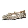Zapatos planos de moda estilo coreano, transpirables, tejidos, con lazo, para mujer, nuevo modelo de verano 2026, zapatos Mary Jane de suela suave con una sola tira