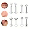Stud para Labio Cuadrado con Forma de Corazón y Estrella de Cinco Puntas de Acero Inoxidable, Estilo Europeo y Americano, Anillo para Labio de Zirconia de Lujo Ligero, Joyería para Piercing con Diseño de Fondo Plano y Rosca Interna