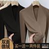 Camiseta térmica de terciopelo alemán para otoño e invierno, de manga larga, para mujer, nueva, gruesa con forro polar, corte ajustado, moda occidental, top con cuello en V