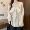 Suéter tejido casual talla extra, nueva versión coreana otoño/invierno 2026, estilo francés holgado con diseño de moño, suéter de mujer de moda
