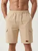 Pantalones cortos cargo transfronterizos estilo americano multibolsillos para hombre, Amazon deportivos casuales de ajuste holgado color liso con cordón de lino