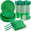 Set de Vajilla Desechable Platos y Vasos Servilletas Tenedores Cuchillos Cucharas de Plástico Boda Cumpleaños Ecológico Biodegradable