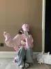 Sudadera Rosa con Estampado de Dibujos Animados Dulce y Lindo, Hombro Caído, para Mujer en Otoño, Holgada, Casual, Efecto Adelgazante, Tops de Chica Popular