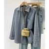 Foto Real de Camisa de Manga Larga a Cuadros y Rayas Retro, Nueva Camisa de Primavera y Otoño para Mujer, Chaqueta Retro Francesa Petite