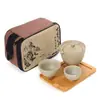 Tetera de Cerámica Rústica y Dos Tazas Set de Té Portátil para Viajes Montado en Coche Set de Té de Cerámica Kung Fu Tazas de Té Tetera