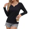 Comercio Exterior Europeo y Americano Ropa de Mujer Amazon Transfronteriza Camiseta de Manga Larga para Mujer Ajustada Cuello en V Color Sólido Top Básico