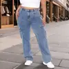 Jeans de Trabajo Retro Americano con Múltiples Bolsillos para Mujer, Nuevo Estilo Primavera, Cintura Alta, Corte Holgado, Diseño Adelgazante, Pantalones de Pierna Ancha
